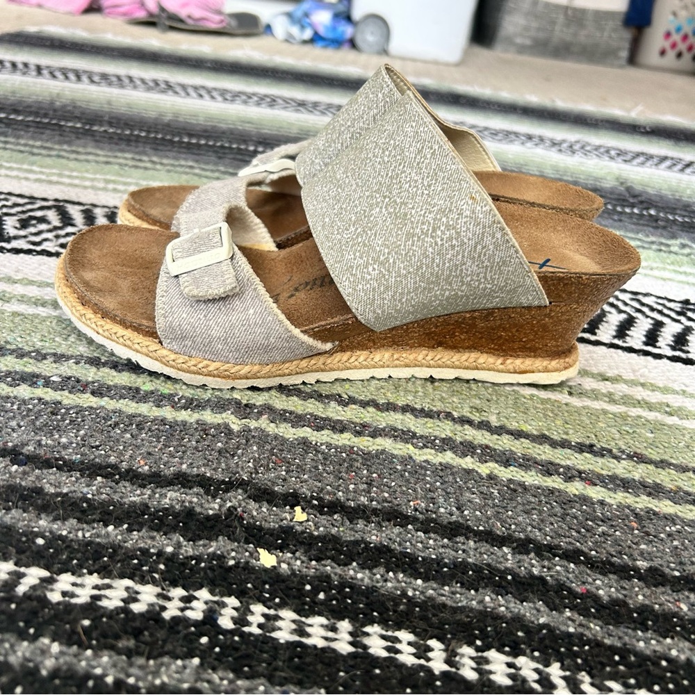 Papillio wedge slide sandals canvas gray upper with buckle size 36 - Picture 3 of 10
